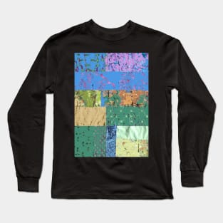 Blue textiles, mixed media, fiber art, blue green gold Long Sleeve T-Shirt